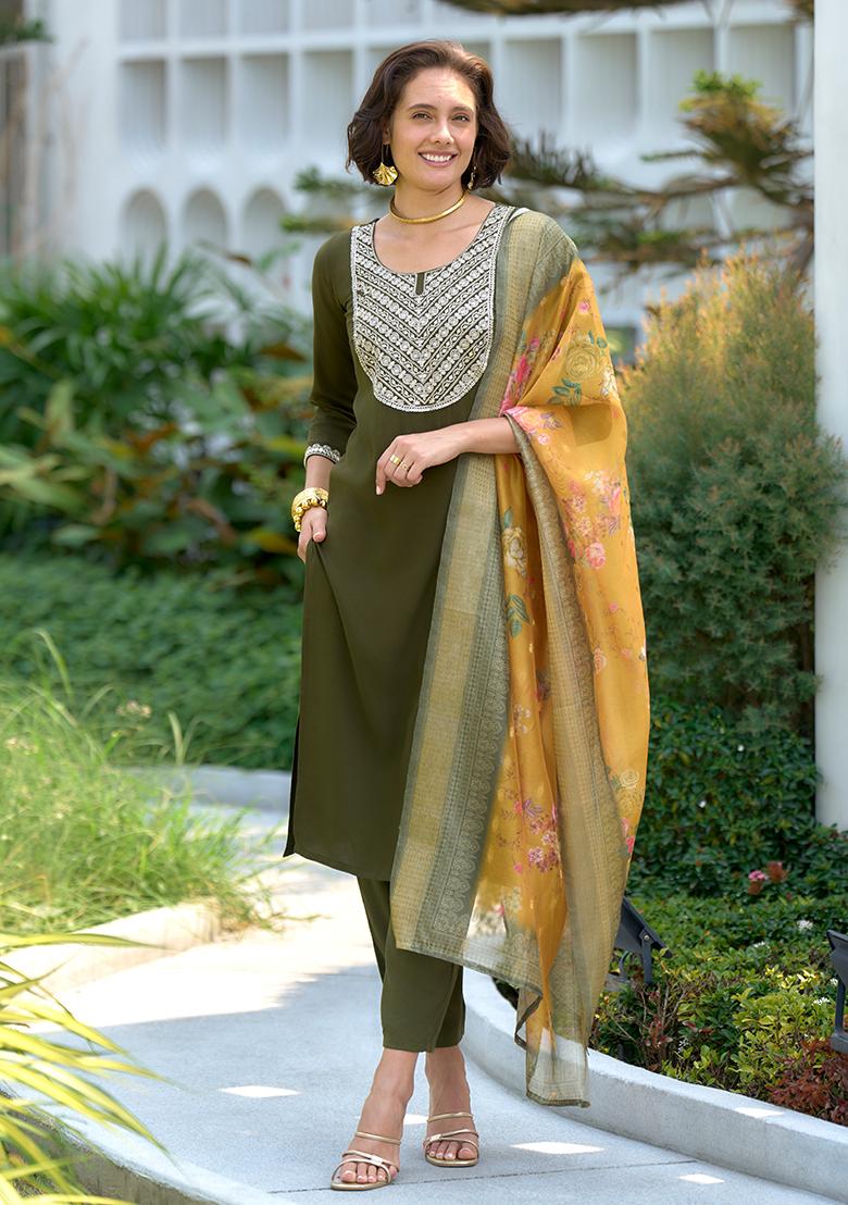 Green Viscose Printed Salwar Kameez With Dupptta