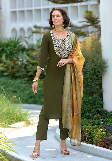 Green Viscose Printed Salwar Kameez With Dupptta