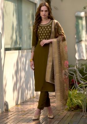 Mehndi Rayon Printed Salwar Kameez With Dupptta
