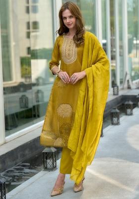 Yellow Tissue Embroidered Salwar Kameez With Dupptta