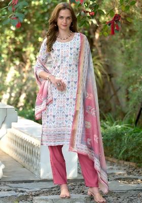 White Cotton Printed Salwar Kameez With Dupptta