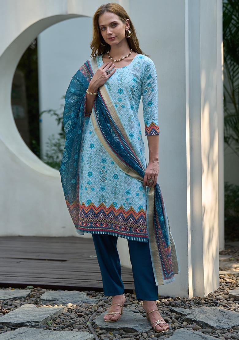 Sky Cotton Printed Salwar Kameez With Dupptta