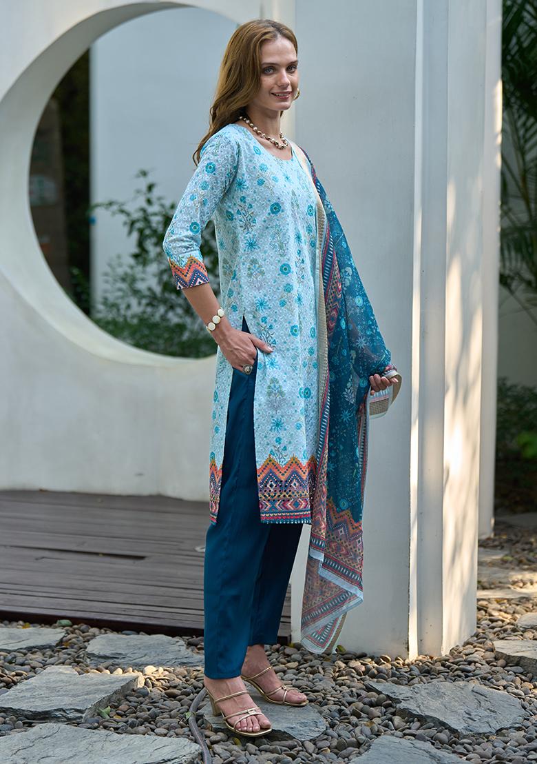 Sky Cotton Printed Salwar Kameez With Dupptta