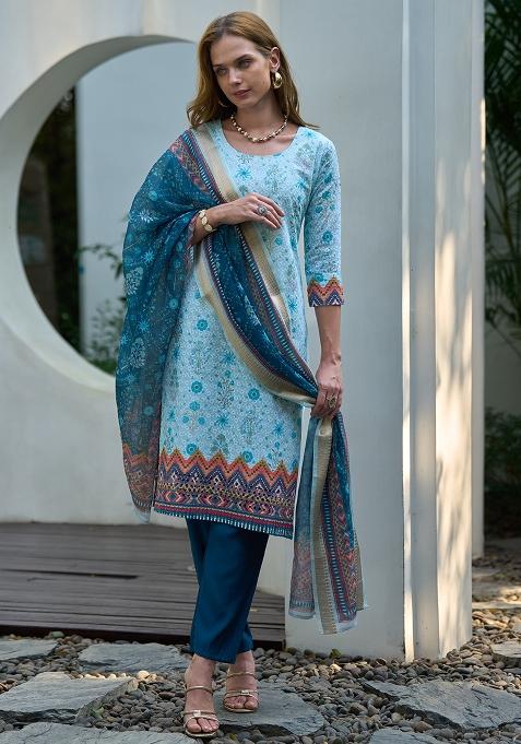 Sky Cotton Printed Salwar Kameez With Dupptta