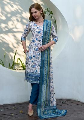 White Cotton Printed Salwar Kameez With Dupptta