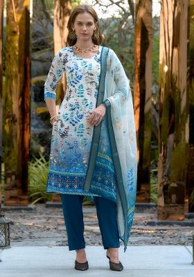 White Cotton Printed Salwar Kameez With Dupptta