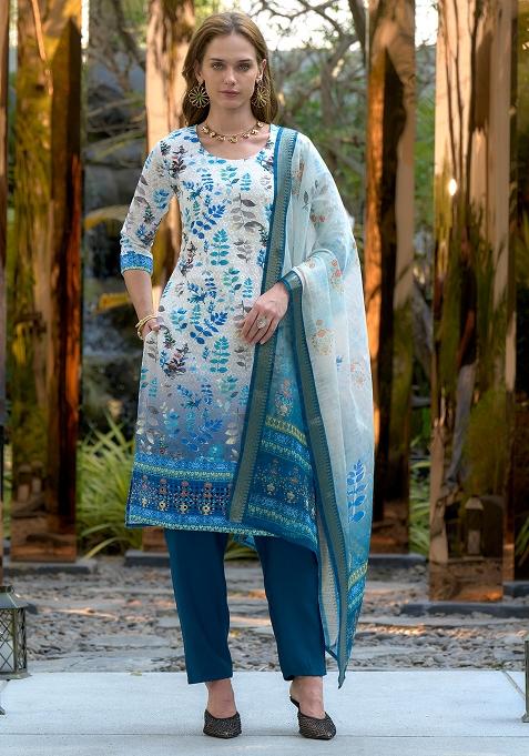 White Cotton Printed Salwar Kameez With Dupptta