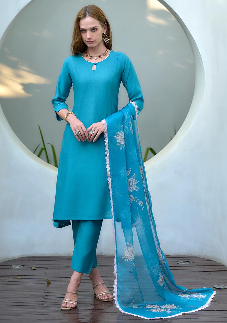 Sky Blue Vatican Printed Salwar Kameez With Dupptta