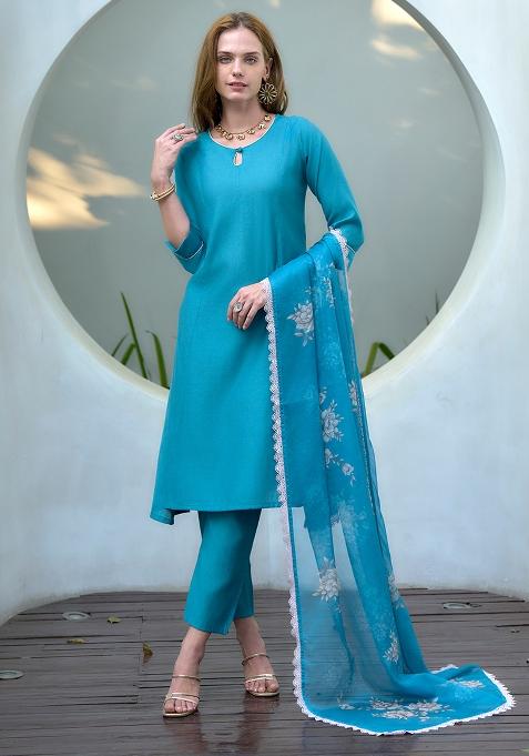 Sky Blue Vatican Printed Salwar Kameez With Dupptta