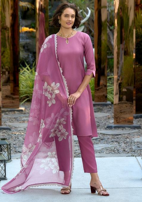 Pink Vatican Printed Salwar Kameez With Dupptta