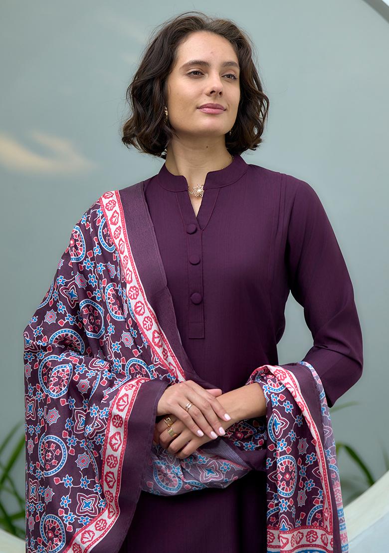 Wine Vatican Printed Salwar Kameez With Dupptta