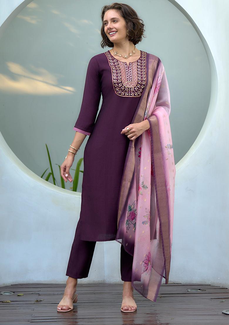 Wine Vatican Printed Salwar Kameez With Dupptta