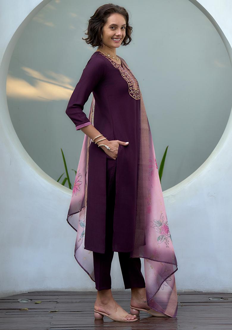 Wine Vatican Printed Salwar Kameez With Dupptta