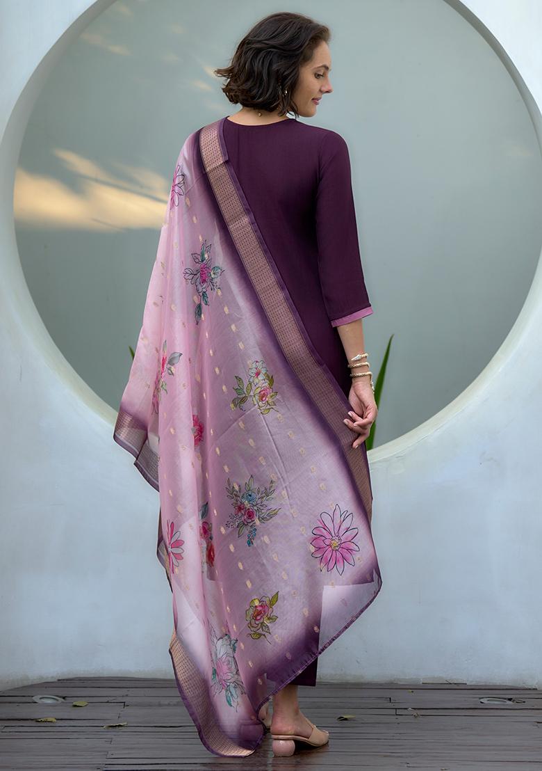 Wine Vatican Printed Salwar Kameez With Dupptta