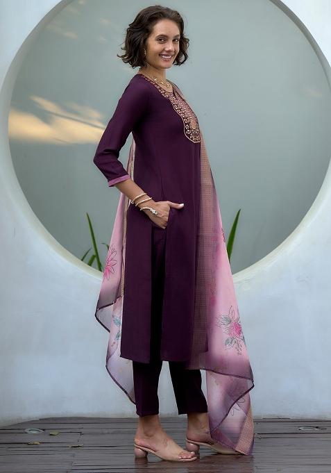 Wine Vatican Printed Salwar Kameez With Dupptta