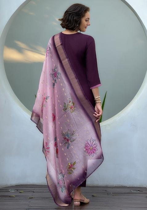 Wine Vatican Printed Salwar Kameez With Dupptta