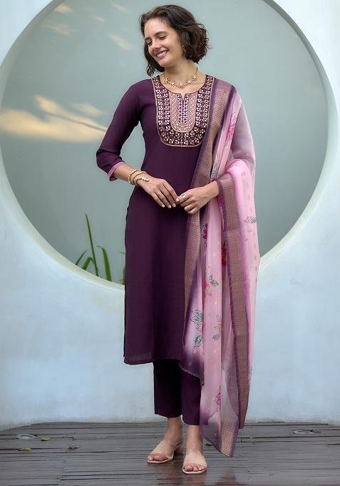 Wine Vatican Printed Salwar Kameez With Dupptta