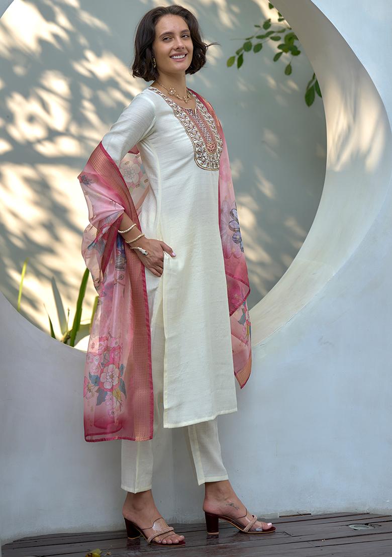 White Vatican Printed Salwar Kameez With Dupptta