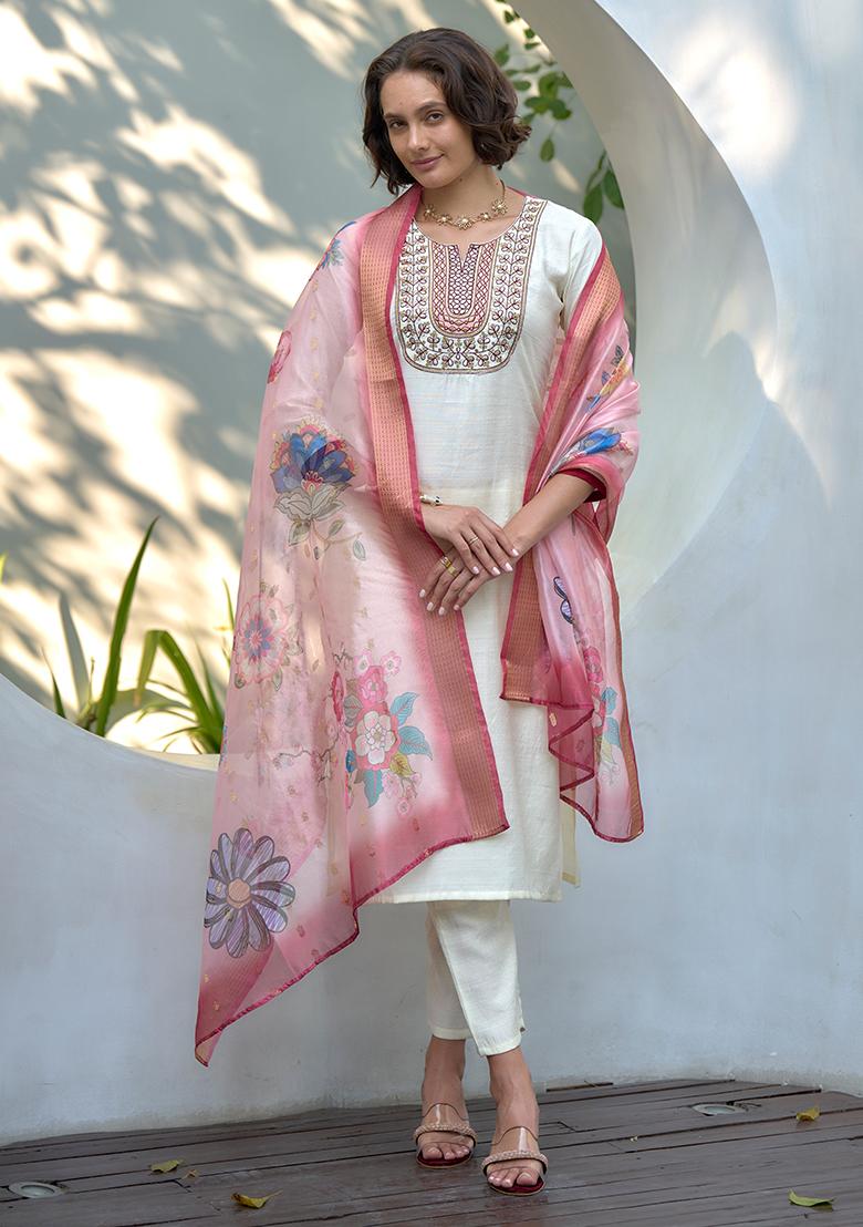 White Vatican Printed Salwar Kameez With Dupptta