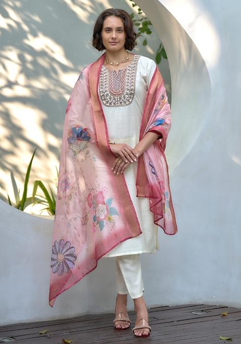 White Vatican Printed Salwar Kameez With Dupptta