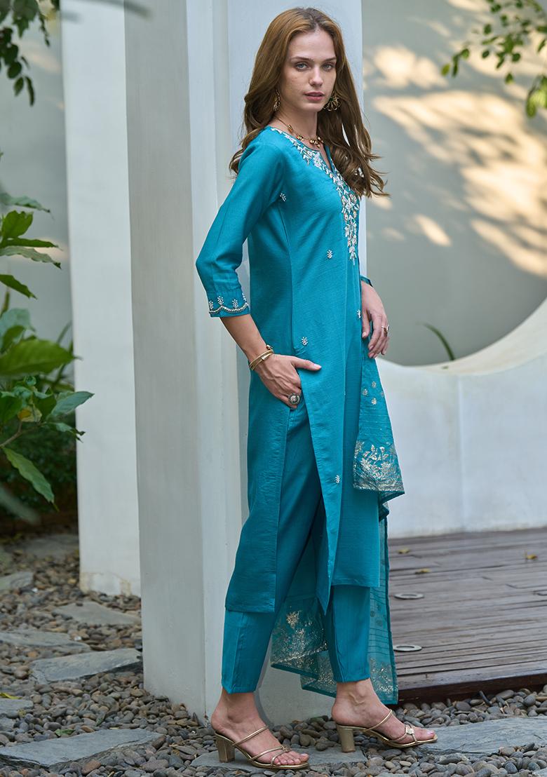 Teal Vatican Embroidered Salwar Kameez With Dupptta