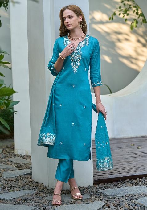 Teal Vatican Embroidered Salwar Kameez With Dupptta