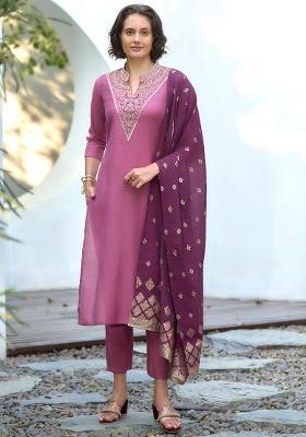 Purple Vatican Printed Salwar Kameez With Dupptta