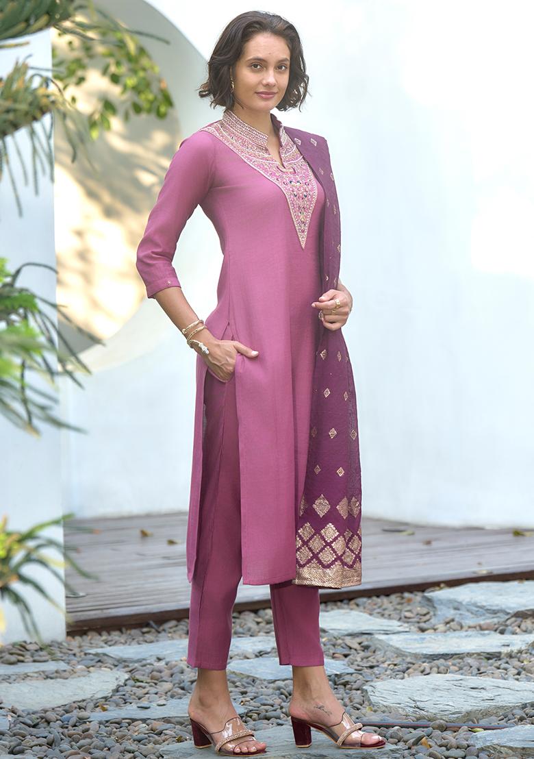 Purple Vatican Printed Salwar Kameez With Dupptta