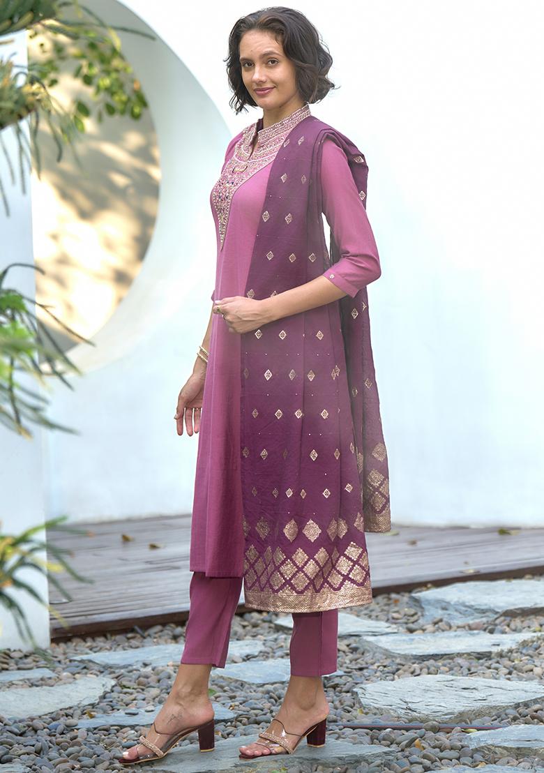 Purple Vatican Printed Salwar Kameez With Dupptta