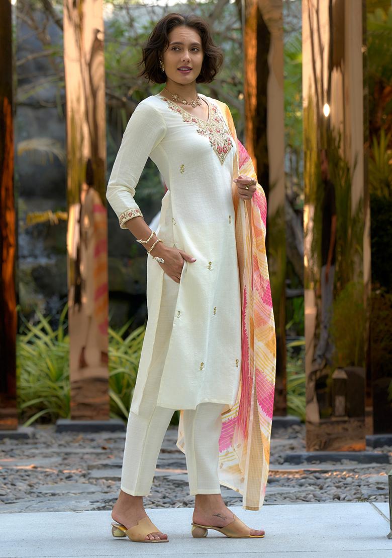 White Vatican Printed Salwar Kameez With Dupptta