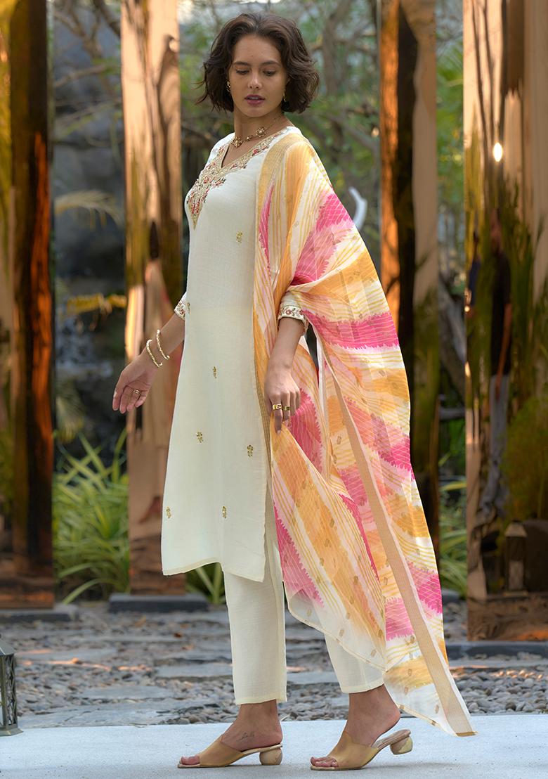 White Vatican Printed Salwar Kameez With Dupptta