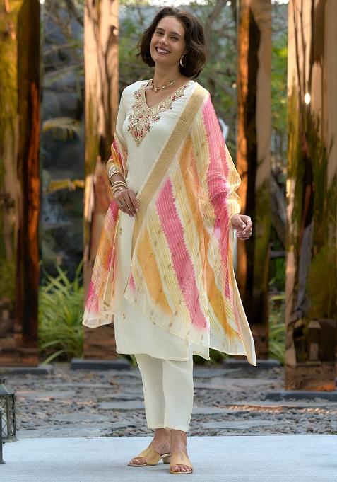 White Vatican Printed Salwar Kameez With Dupptta