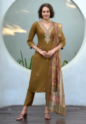 Brown Vatican Printed Salwar Kameez With Dupptta