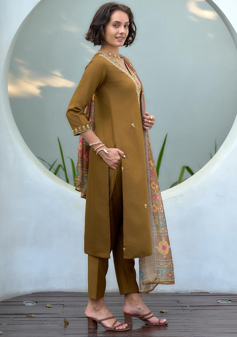 Brown Vatican Printed Salwar Kameez With Dupptta