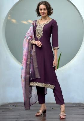 Wine Vatican Printed Salwar Kameez With Dupptta
