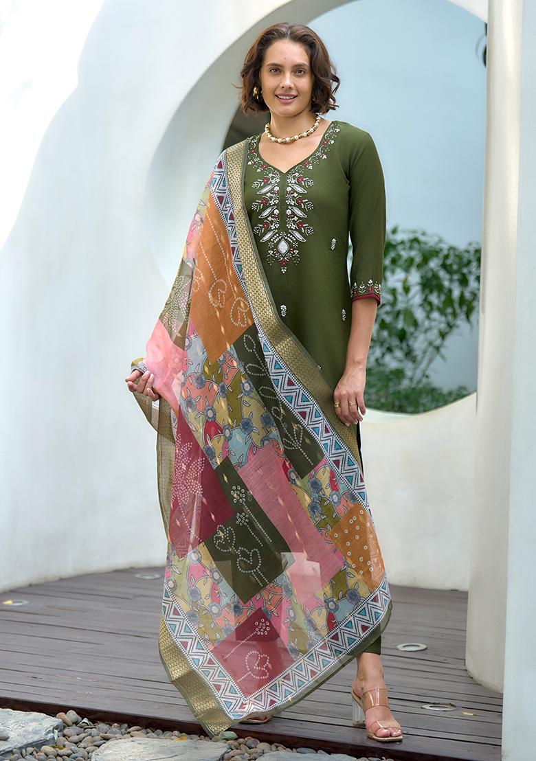 Green Vatican Printed Salwar Kameez With Dupptta