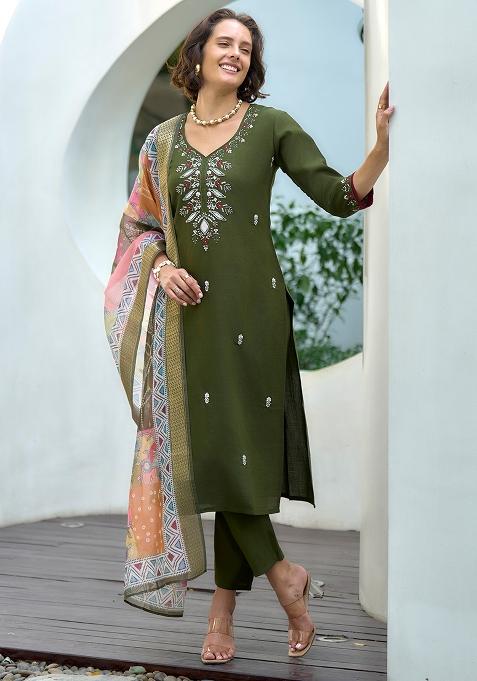 Green Vatican Printed Salwar Kameez With Dupptta