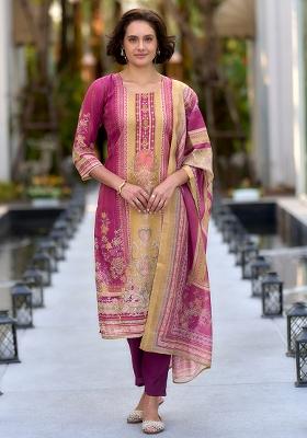 Purple Silk Printed Salwar Kameez With Dupptta