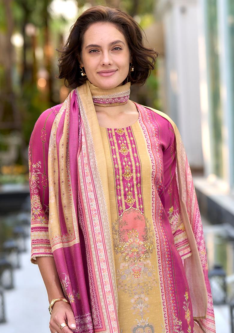 Purple Silk Printed Salwar Kameez With Dupptta