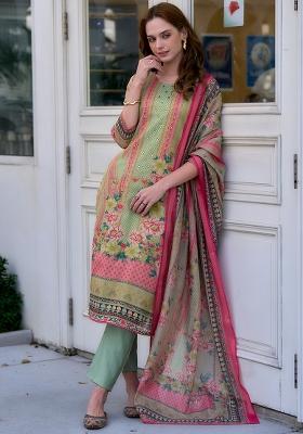 Pista Silk Printed Salwar Kameez With Dupptta