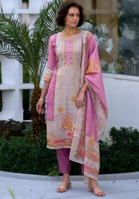 Pink Silk Printed Salwar Kameez With Dupptta
