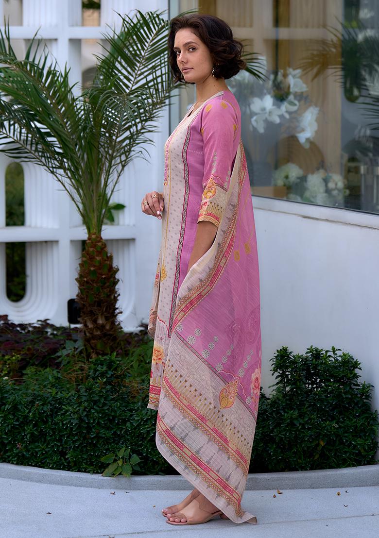 Pink Silk Printed Salwar Kameez With Dupptta