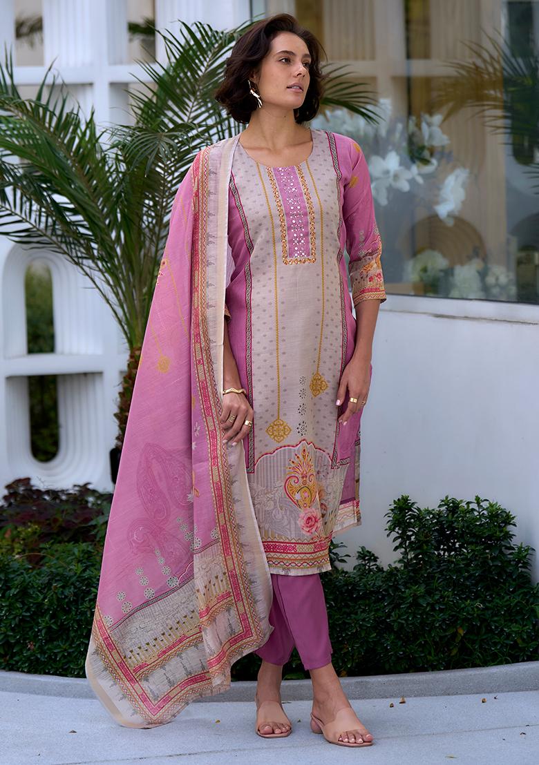 Pink Silk Printed Salwar Kameez With Dupptta