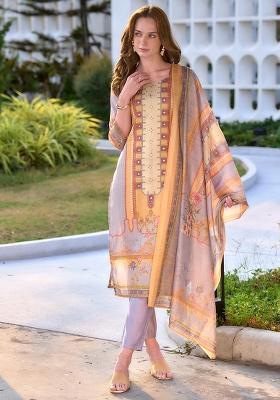 Lavender Silk Printed Salwar Kameez With Dupptta