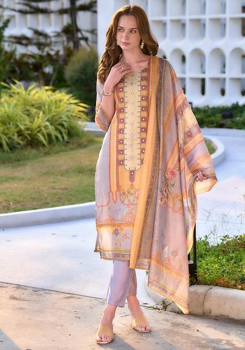Lavender Silk Printed Salwar Kameez With Dupptta