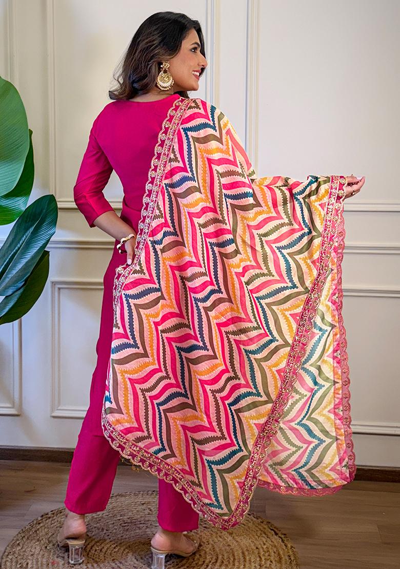 Gajri Viscose Embroidered Salwar Kameez With Dupptta