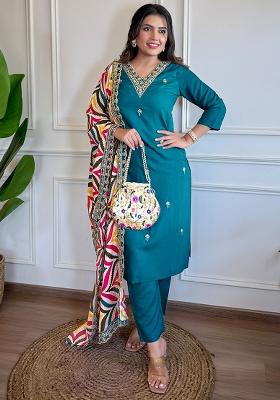 Rama Viscose Embroidered Salwar Kameez With Dupptta