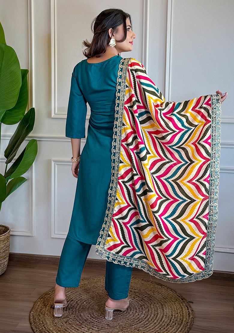 Rama Viscose Embroidered Salwar Kameez With Dupptta