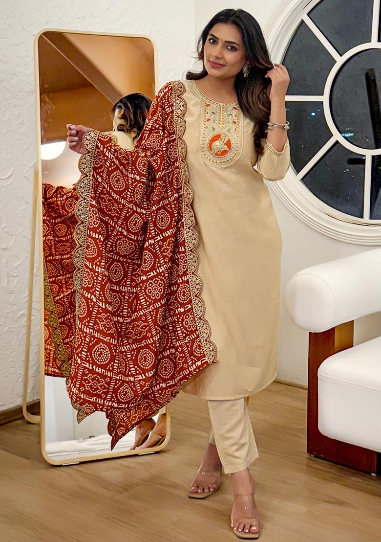 Chiku Viscose Embroidered Salwar Kameez With Dupptta