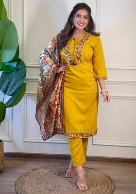 Mustard Viscose Embroidered Salwar Kameez With Dupptta